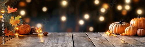 Embracing Autumn With Decorative Pumpkins and Warm Lights in a Cozy Outdoor S...