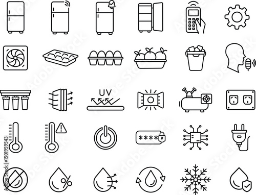 Smart Refrigerator and Climate Control Icons Collection.