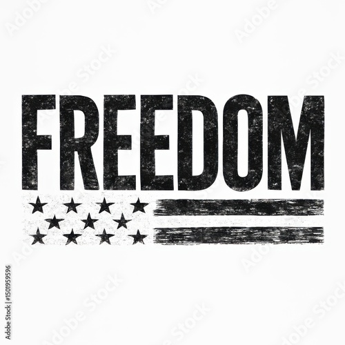 Distressed “FREEDOM” Typography with American Flag on White Background