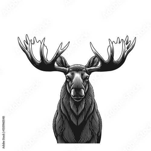 Majestic moose head with antlers in black and white