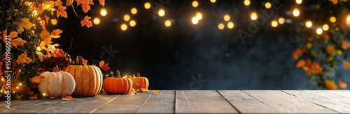 Embracing Autumn With Decorative Pumpkins and Warm Lights in a Cozy Outdoor S...