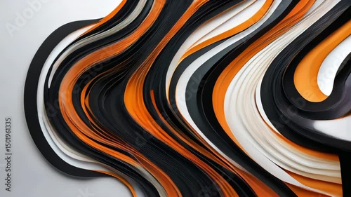 Orange, black and white abstract paper stripes gently moving
