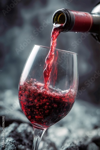 Pouring Rich Red Wine Into a Clear Glass for a Tasting Experience