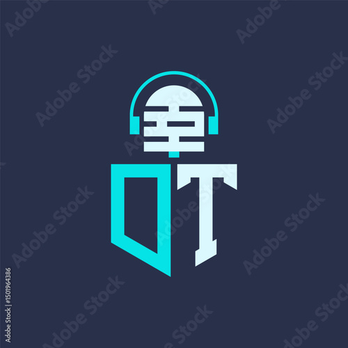 DT Microphone Logo Design for Audio, Music, and Podcast Branding - Letter DT Logo Professional Vector Illustration for Creative Industries