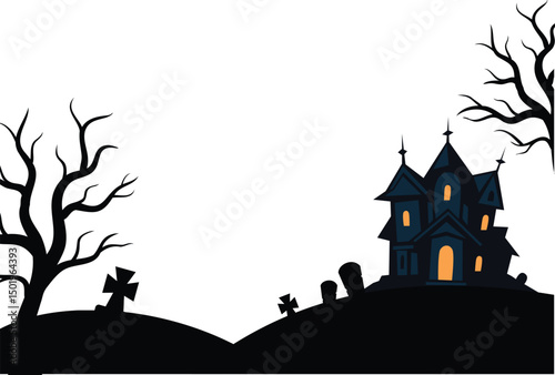 Terrifying Haunted House Vector for Halloween – Ghostly and Chilling Scene