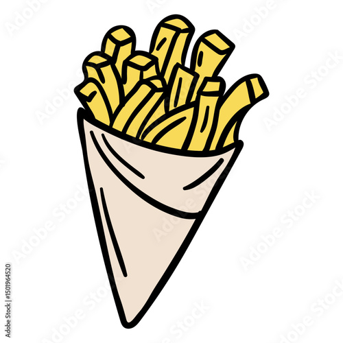 Paper cone fries hand drawn