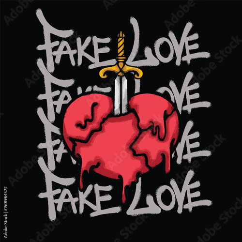 heart pierced by a sword Urban Streetwear t shirt design
