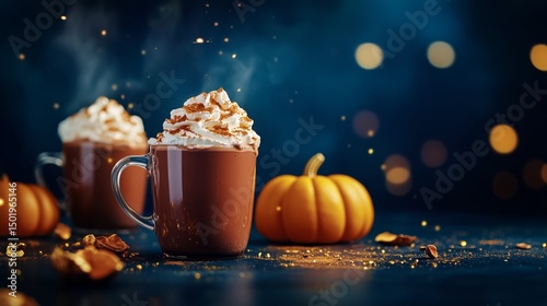 Delicious Fall-Inspired Hot Chocolate Served in Mugs With Whipped Cream and C...