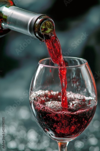 Pouring Rich Red Wine Into a Clear Glass for a Tasting Experience