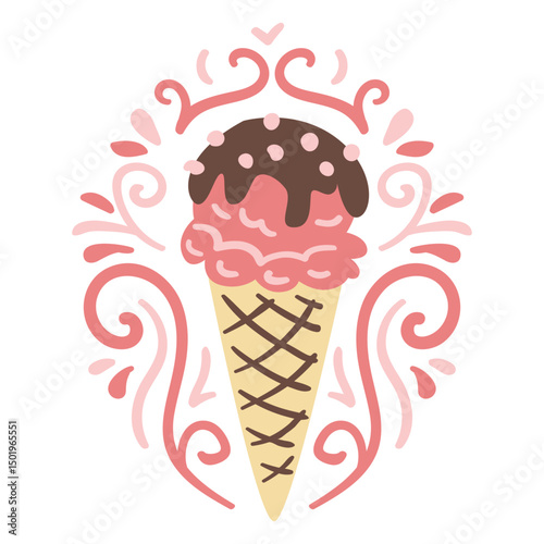 Strawberry and chocolate icecream semi flat design