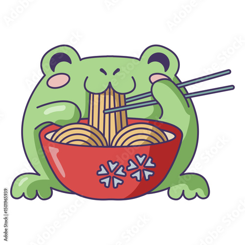 Frog eating ramen cute