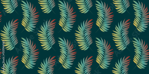 Seamless pattern with tropical gradient palm leaves