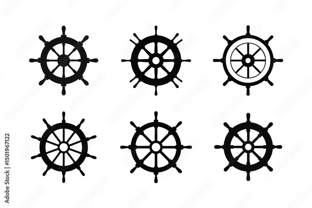 Obraz premium Cruise ship wheel helm silhouette illustration, Cruise ship wheel helm silhouette vector 