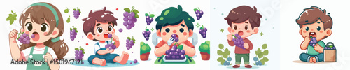 vector of a child eating grape