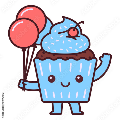 Blue birthday cupcake kawaii