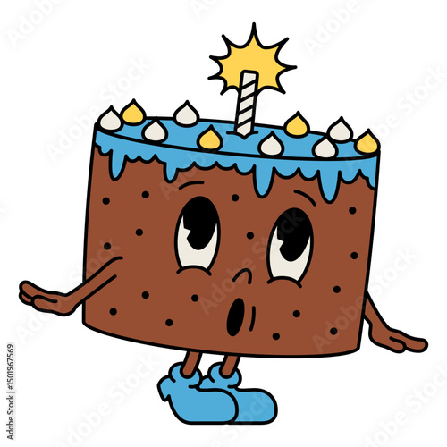 Chocolate cake retro cartoon birthday