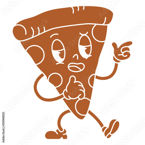 Cartoon slice of pizza with a pointing finger