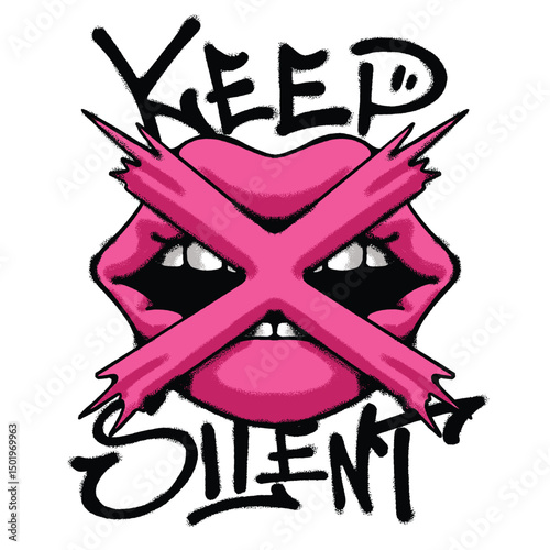 Pink Lips and Keep Silent Urban Streetwear t shirt design