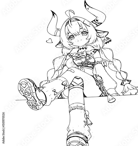Drawn anime coloring pages illustration	