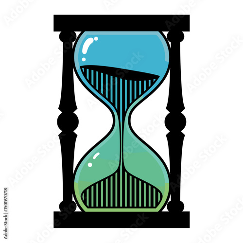 Hourglass with blue and green sand for modern time concept