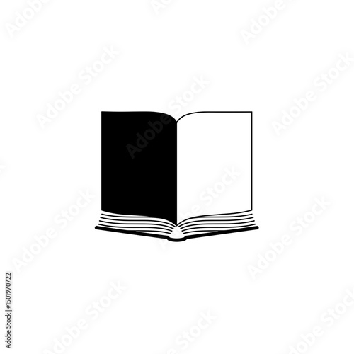 Open book silhouette in black and white for reading and literature concept