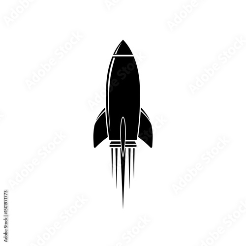 Rocket icon silhouette with launch trails for space exploration concept