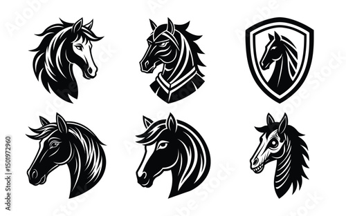 Horse Head Logo Vector Set – Unique Styles Including Skeleton, Shield Emblem, and Modern Mane Designs