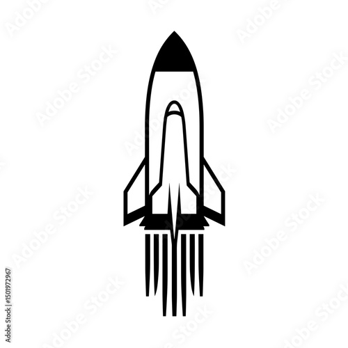  Rocket icon in black and white for space, startup and futuristic design themes