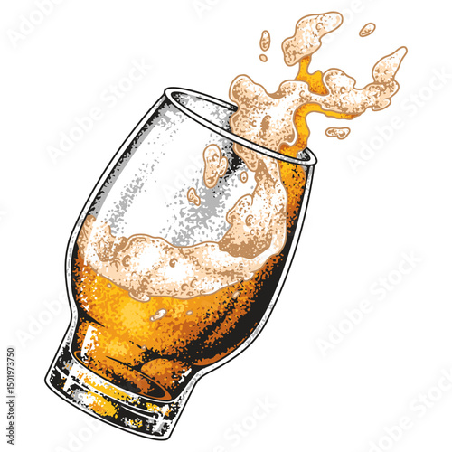 Beer splashing from a glass in a lively setting