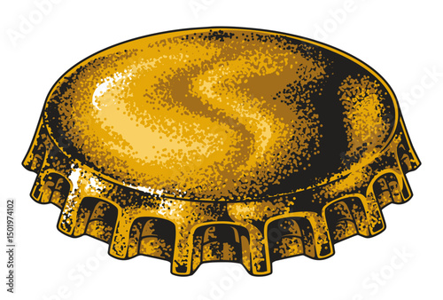 Golden beer cap resting on a flat surface