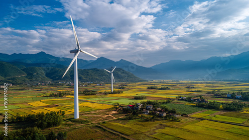 Windpark in friedlicher Landschaft