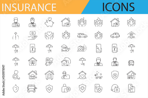 Collection of insurance symbols for use in healthcare, insurance, and finance sectors.