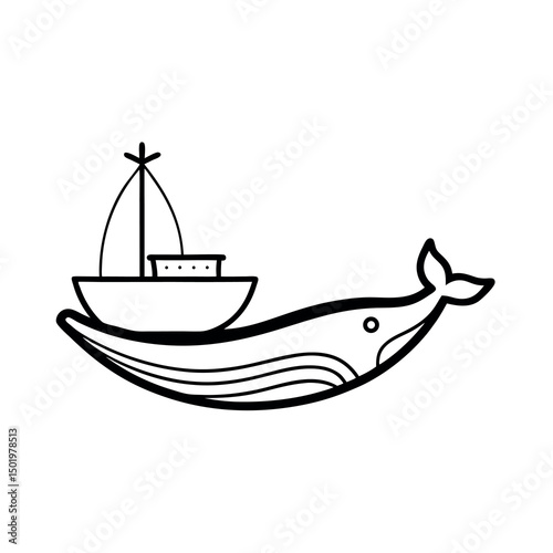 Elegant Whaleboat Whale Vector in Line Art Format