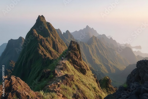 The Ta Xua mountains are a favorite among hiking tourists, who flock to explore the trail along the mountain's spine and peak in Vietnam photo