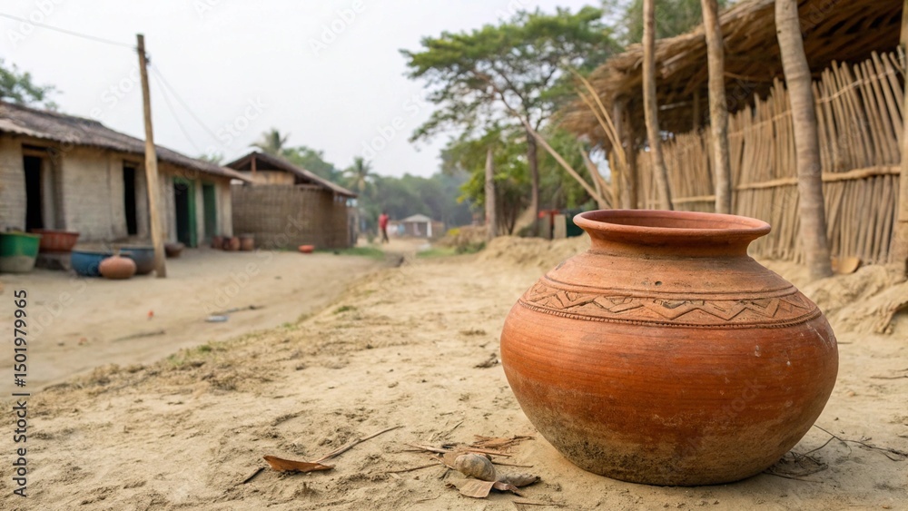 Naklejka premium old clay pot in village of asia