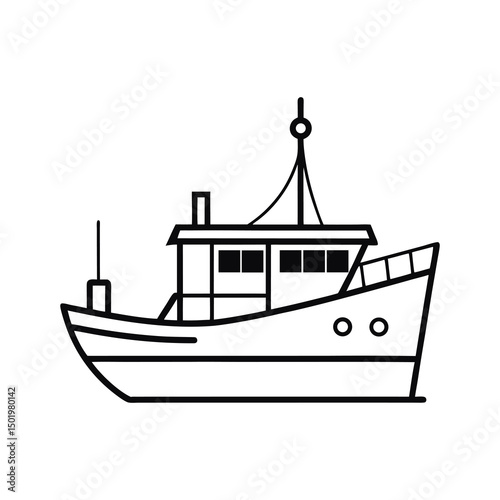 Elegant Trawler Outline Vector Artwork