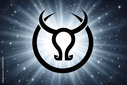 A mystical zodiac sign Taurus symbolic of strength and determination shines brightly in the cosmic