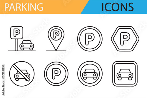 Set of simple parking icons illustrating available and restricted parking spaces.