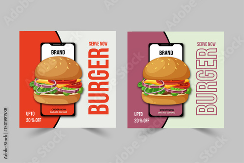 Burger social media feed post template social media instagram for food promotion simple design

