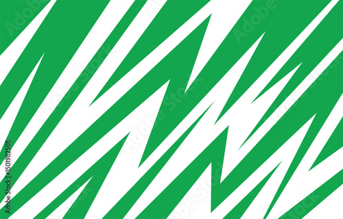 Abstract green and white background featuring bold spikes and sharp zigzag line patterns