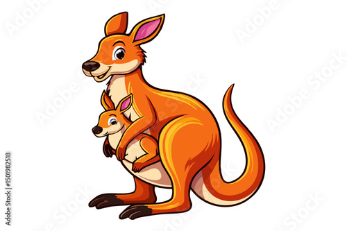 Painting of a mother kangaroo with her kid or baby, Mother Kangaroo and Joey in a mother kangaroo, with her joey nestled securely in her pouch, conveying maternal care and protection