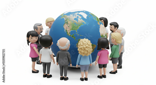 Worldly cartoon people encircle Earth
