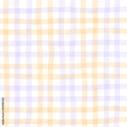 Orange Purple Plaid Gingham Check Hand Drawn Background Pattern Overlay