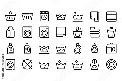 Laundry and cleaning line icons collection for website and app design