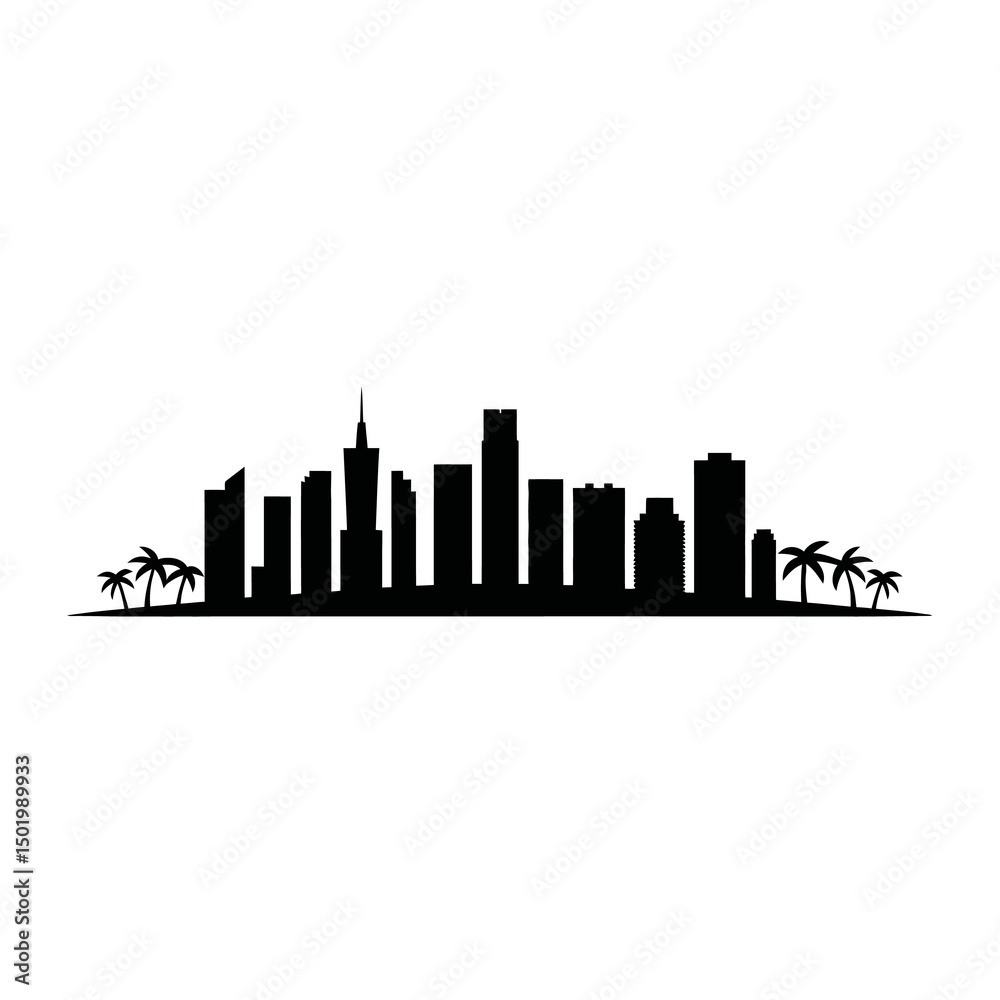 Naklejka premium Modern city skyline silhouette with palm trees