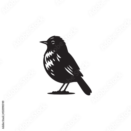 **"Classic American Robin Vector Silhouette: Beloved Songbird Design Featuring Upright Stance, Rounded Body, and Distinctive Beak in Clean, Minimalist Style for Crafts and Digital Art"**


