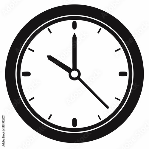Black wall clock vector icon illustration showing hour, minute, and second hands on a round dial