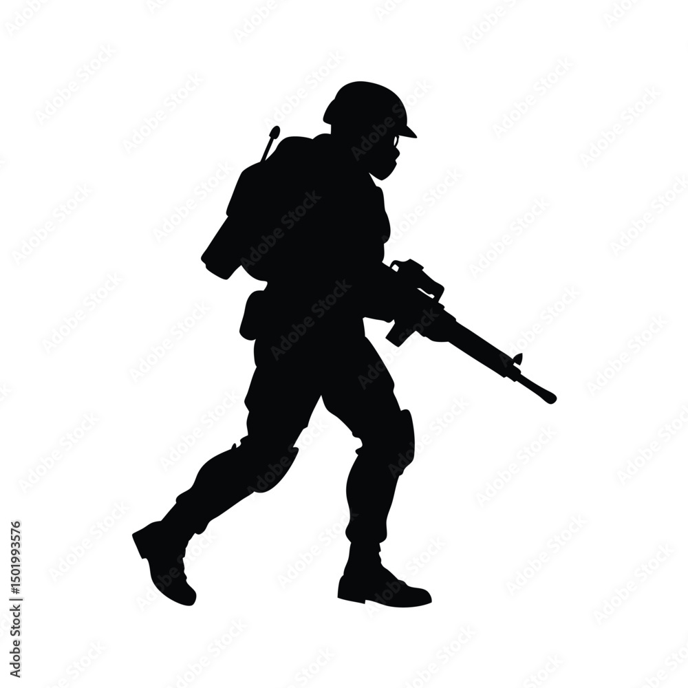 Fototapeta premium Soldier Silhouette Running with Rifle
