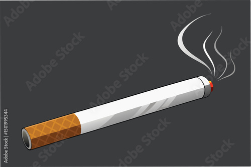 Vector illustration of a cigarette with smoke rising on a simple background, representing smoking culture and its visual impact in various designs and logos