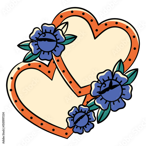 Playful heart design with blue flowers and dotted accents